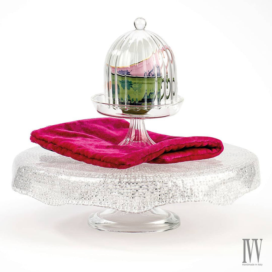 Diamante Footed Cakestand Scalloped Clear 22 cm