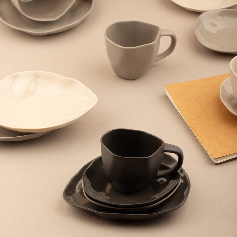 Small Stoneware Cup & Saucer, Slate Gray