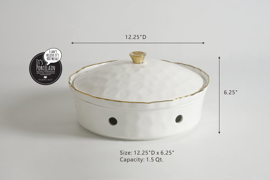 Round Chafing Dish with Wavy Gold Rim