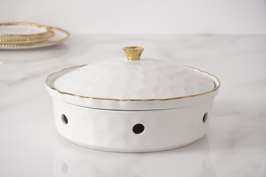 Round Chafing Dish with Wavy Gold Rim