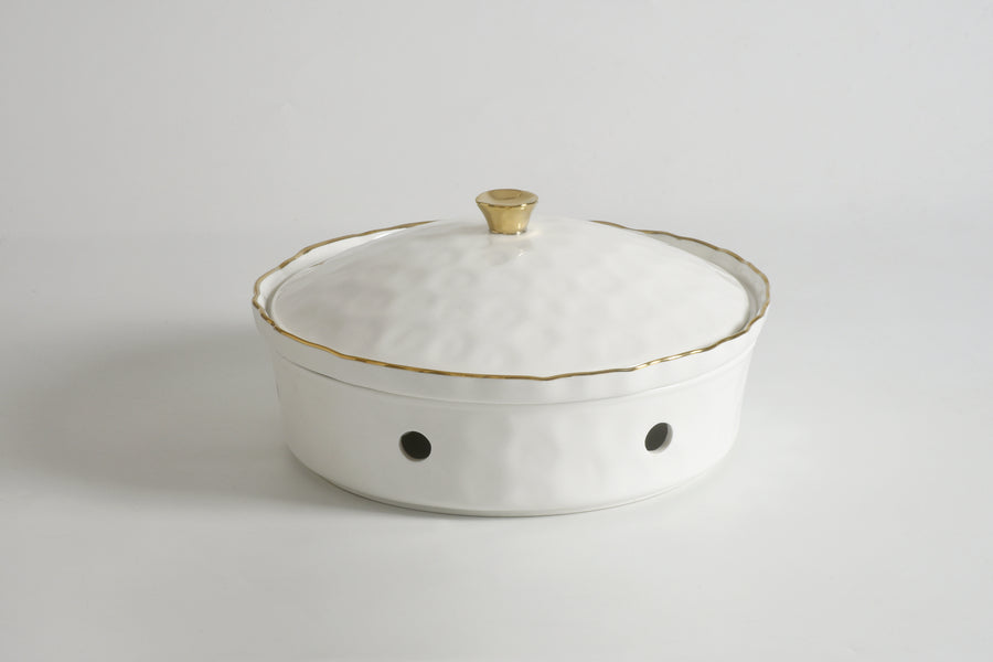 Round Chafing Dish with Wavy Gold Rim