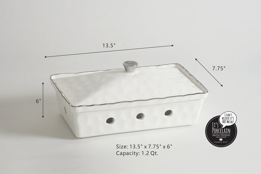 Rectangular Chafing Dish with Wavy Silver Rim