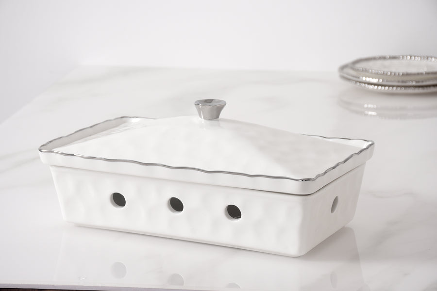 Rectangular Chafing Dish with Wavy Silver Rim