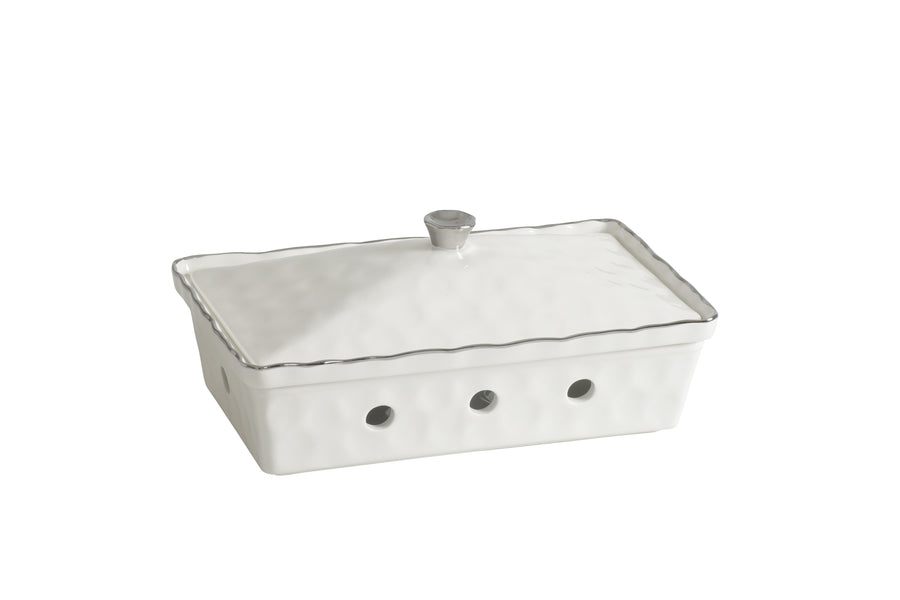 Rectangular Chafing Dish with Wavy Silver Rim