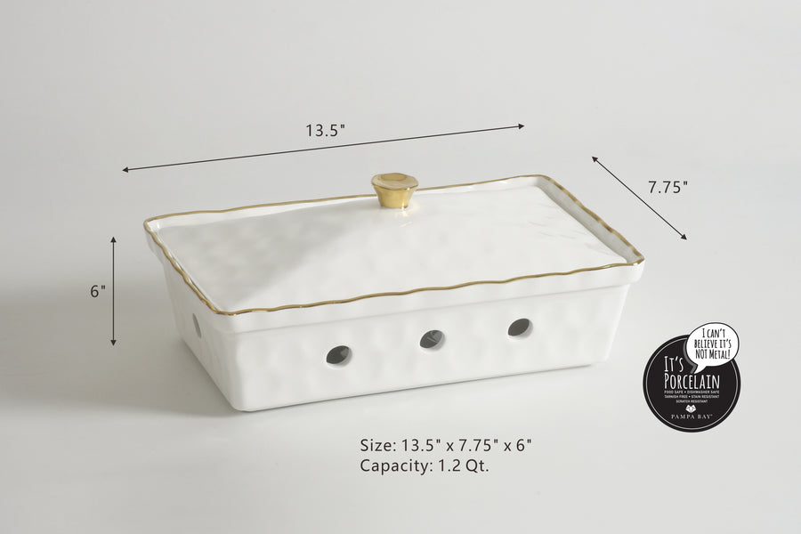 Rectangular Chafing Dish with Wavy Gold Rim