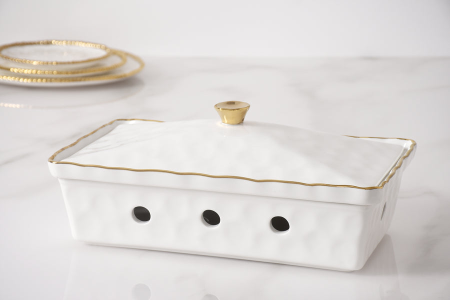 Rectangular Chafing Dish with Wavy Gold Rim