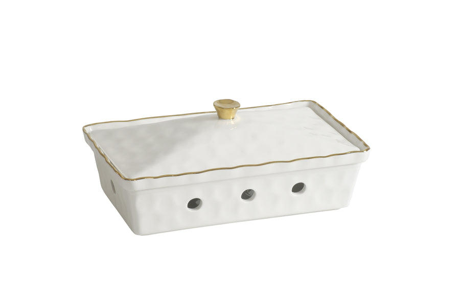 Rectangular Chafing Dish with Wavy Gold Rim