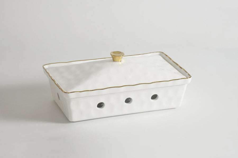 Rectangular Chafing Dish with Wavy Gold Rim