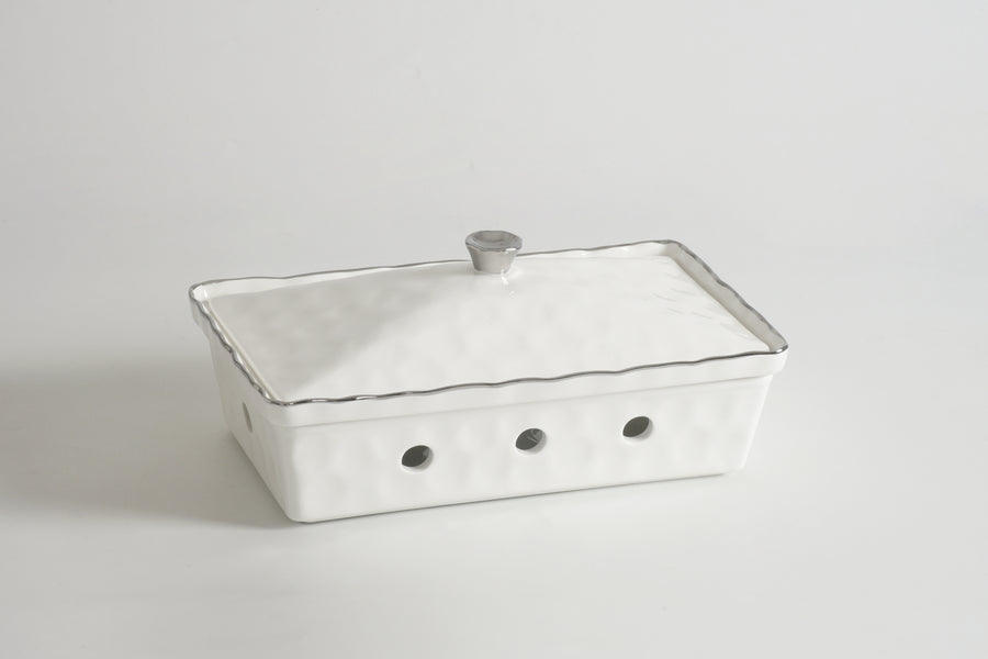 Rectangular Chafing Dish with Wavy Silver Rim