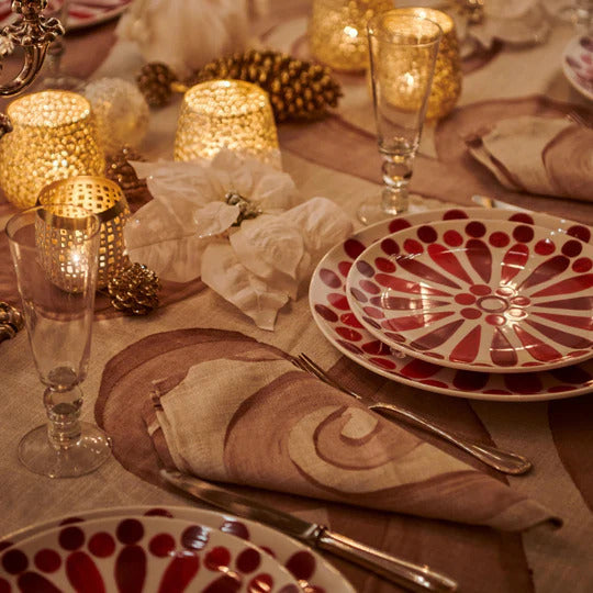 Athenee Peacock Beige Tablecloth, Non-Stain