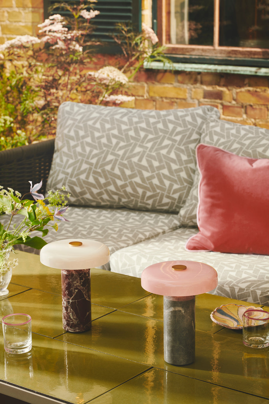 Trip Table Lamp, Burgundy & White Glossy