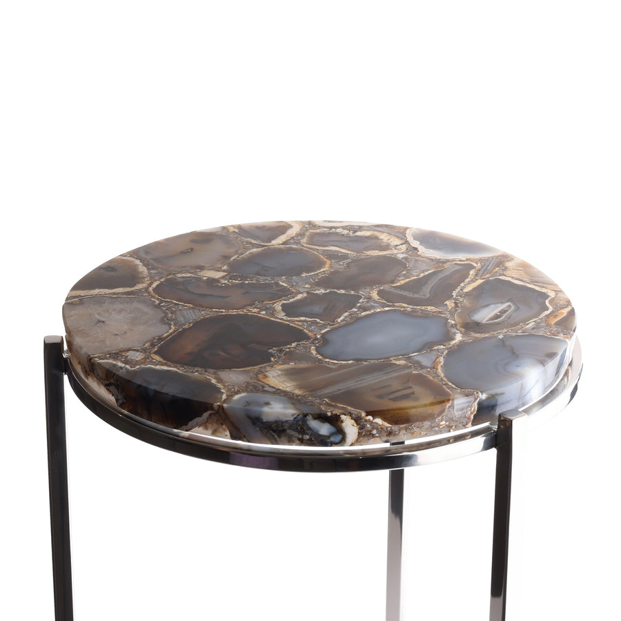 Opulent Side Table, Polished Black Agate