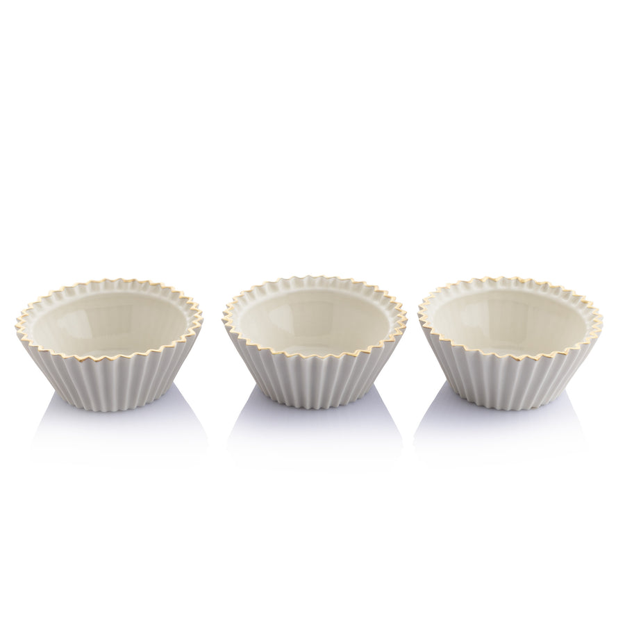 Pleated Fruit Salad Small Bowl, White with Gold Thread