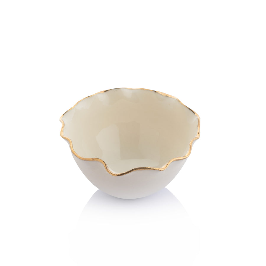 Merletto Bowl with Shiny Rim Eggshell Edges White - Medium