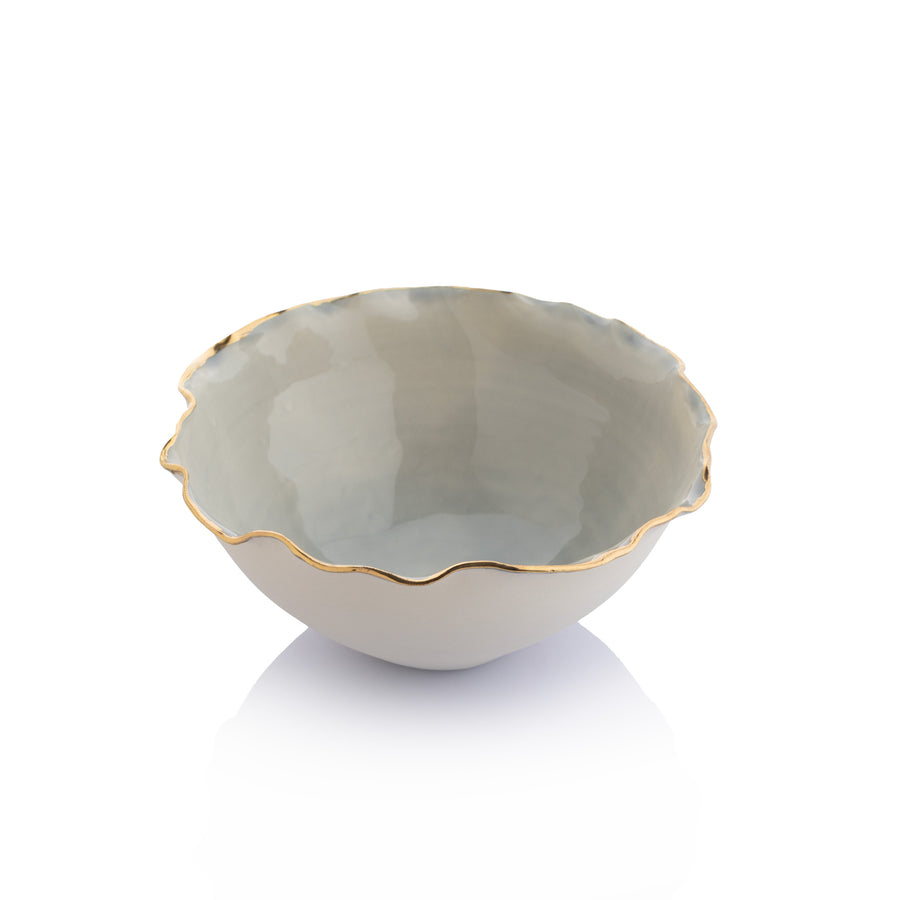 Merletto Bowl with Shiny Rim Eggshell Edges Pearl Grey - Large