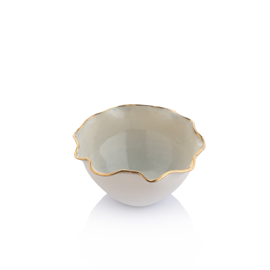 Merletto Bowl with Shiny Rim Eggshell Edges Pearl Grey - Medium