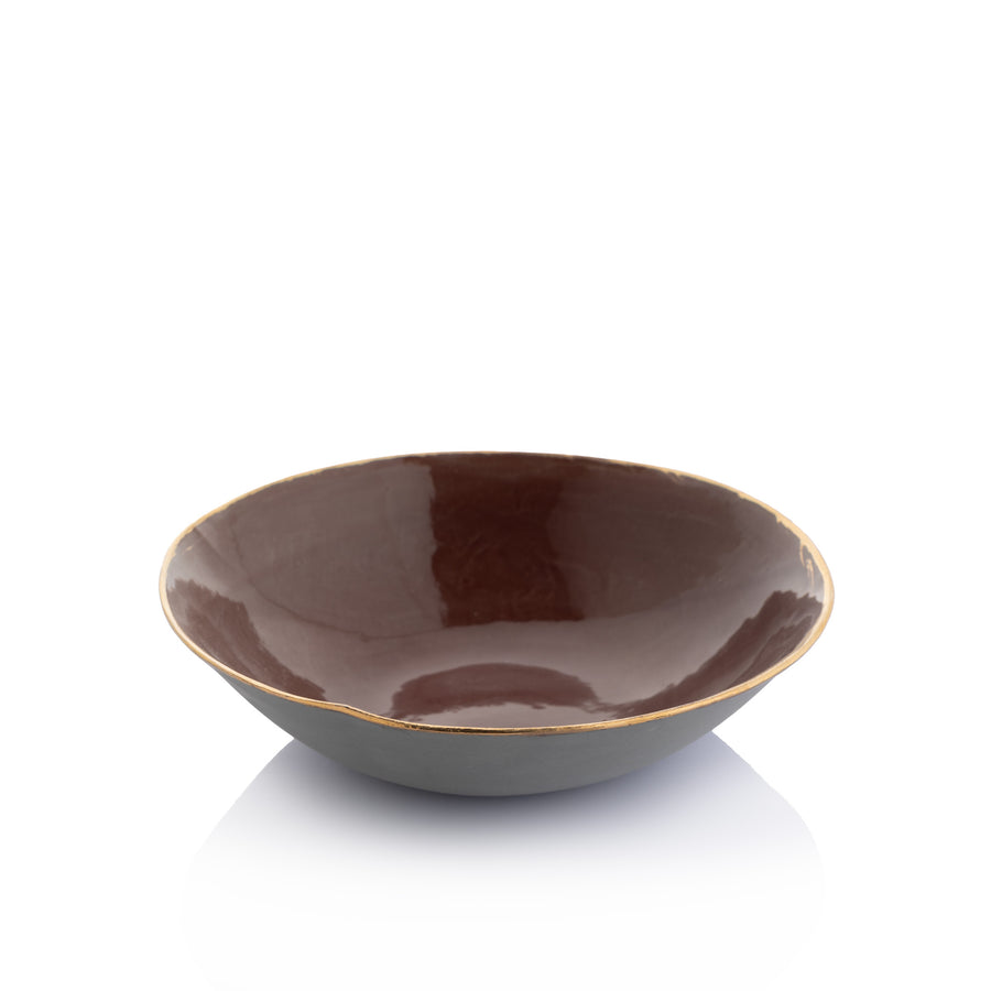 Bowl with Shiny Rim & Nuances of Dark Brown - Large