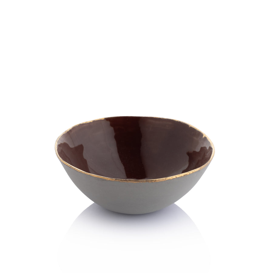 Bowl with Shiny Rim & Nuances of Dark Brown - Medium