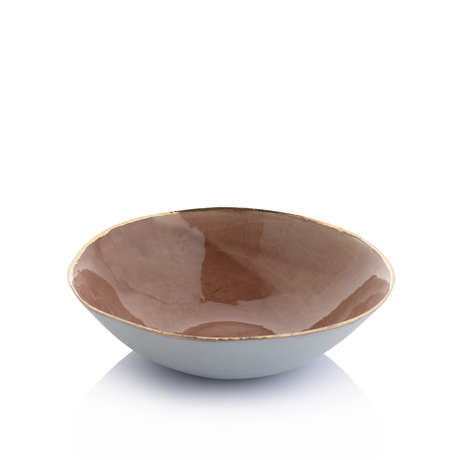 Bowl with Shiny Rim & Nuances of Dark Brown - Wide