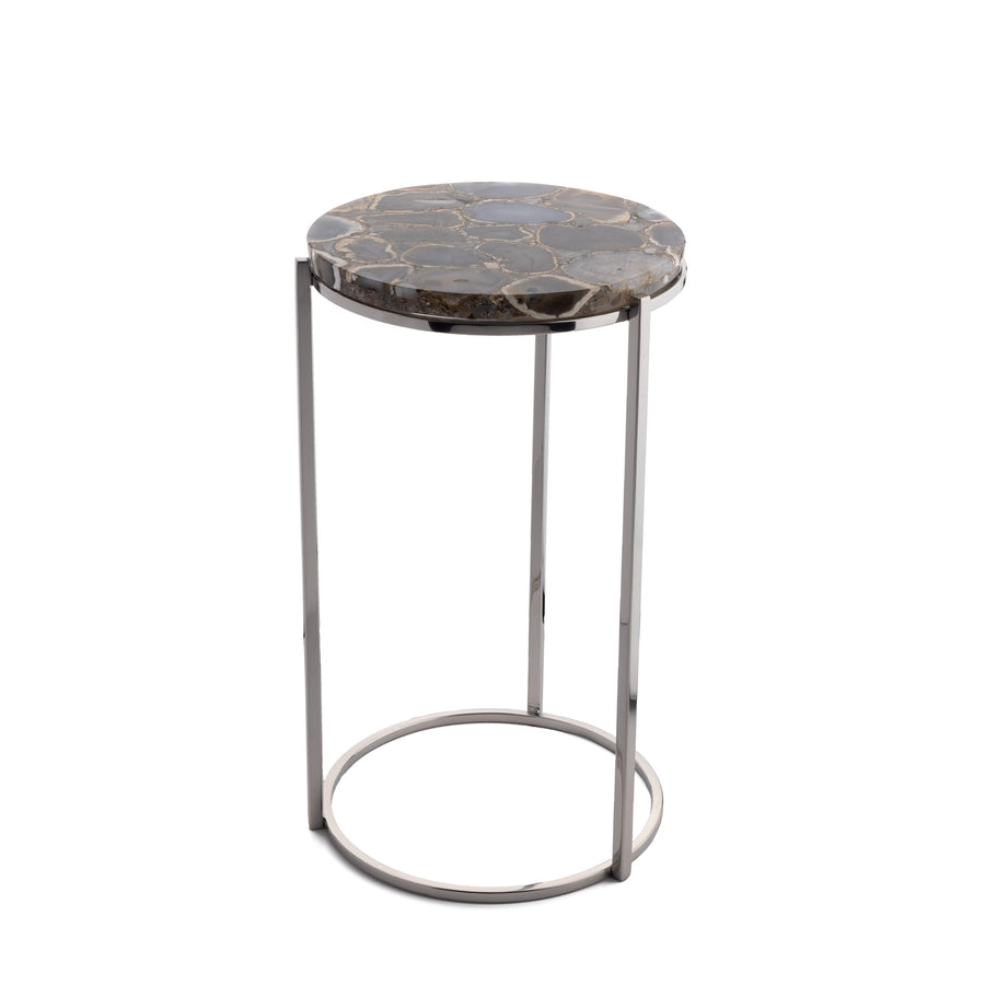 Opulent Side Table, Polished Black Agate