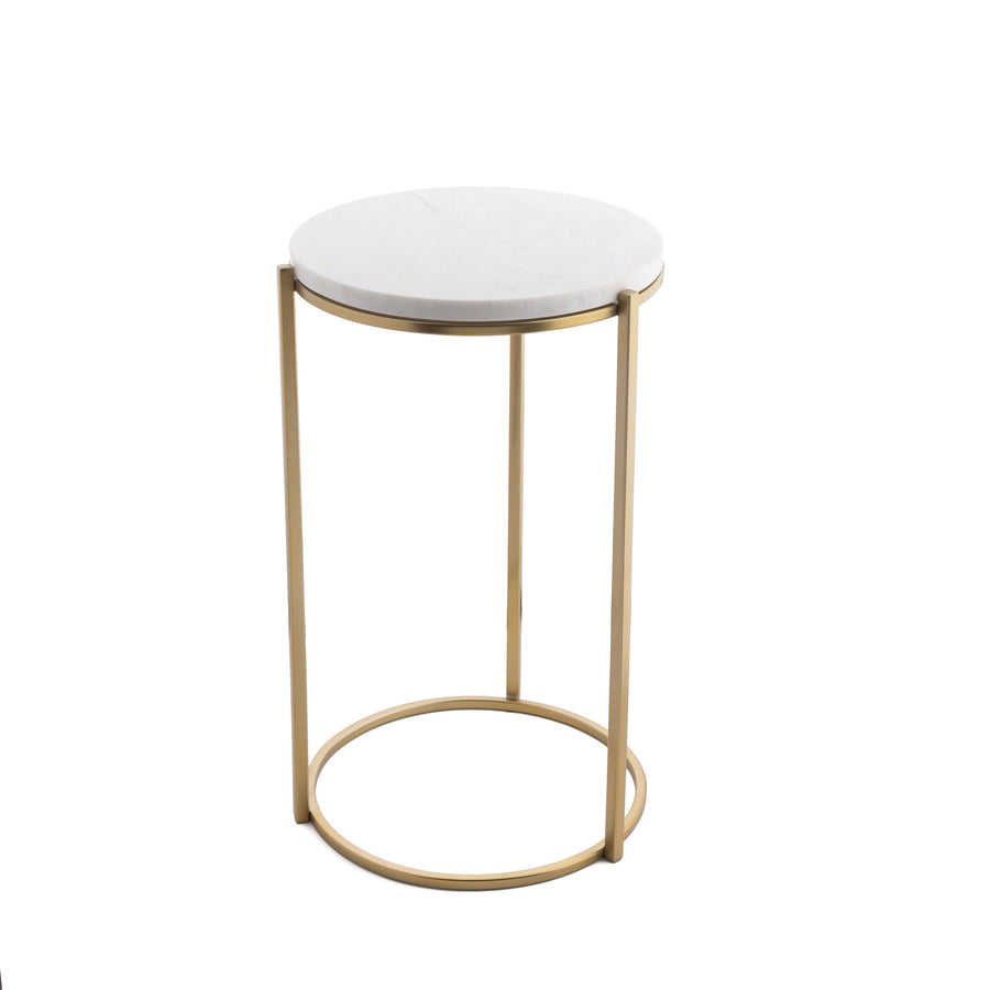 Opulent Side Table, White Marble and Antique Brass