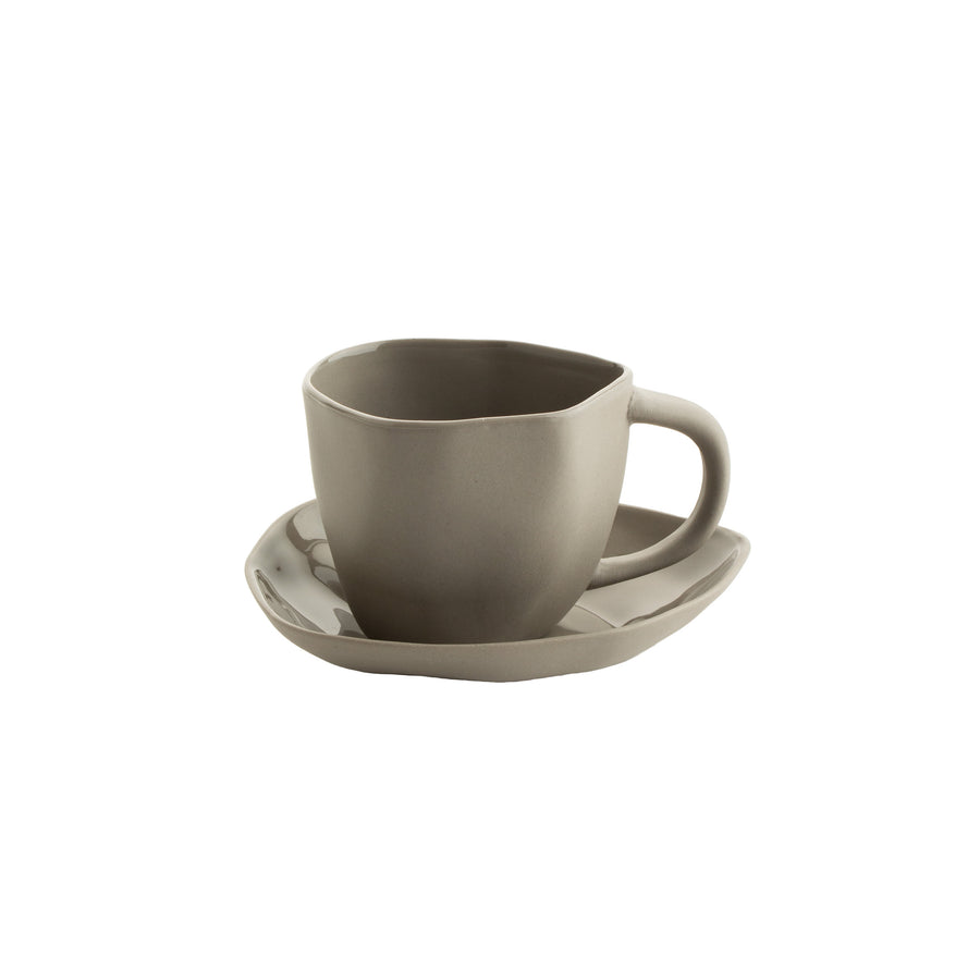 Small Stoneware Cup & Saucer, Sterling Gray