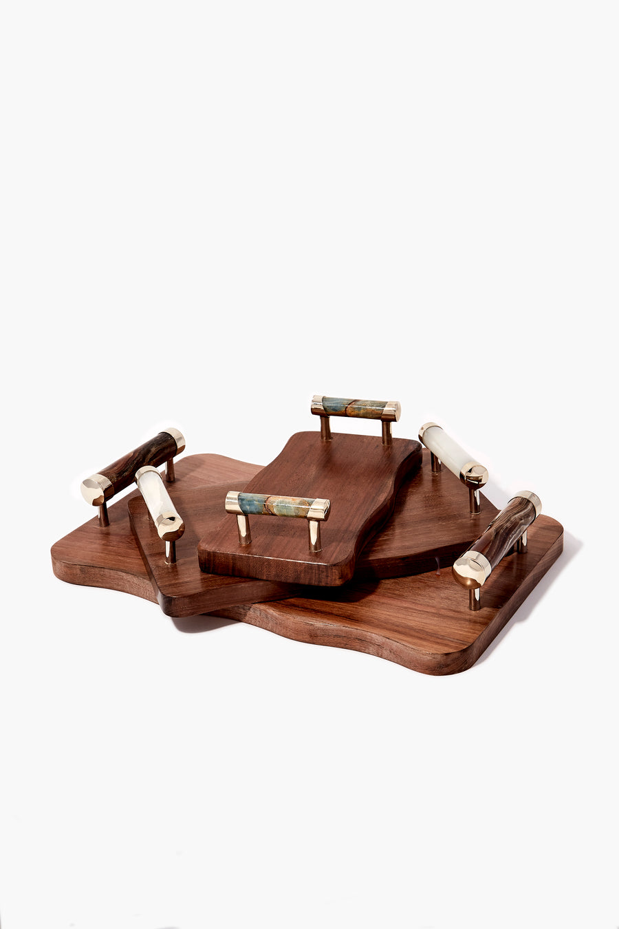 Salta Wood Tray with White Onyx Handles