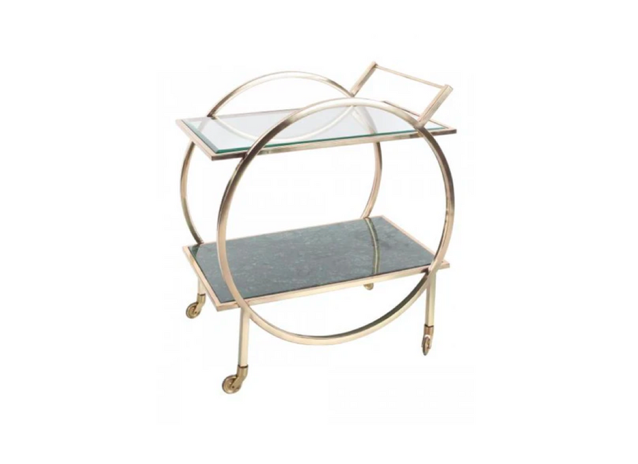 Moss Bar Cart with Glass & Marble Shelves