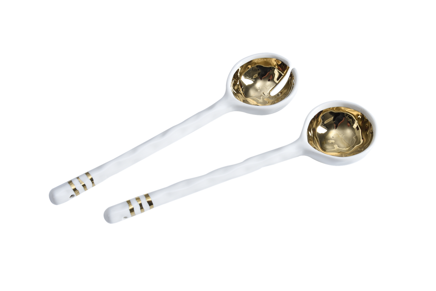 Porcelain Salad Server Set Gold