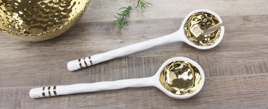 Porcelain Salad Server Set Gold