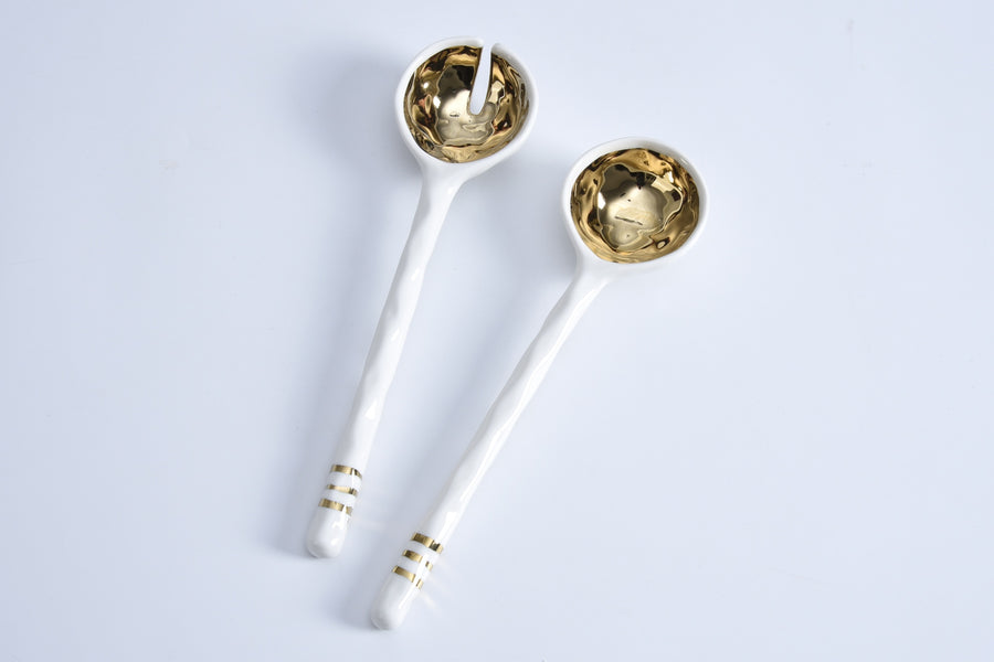 Porcelain Salad Server Set Gold