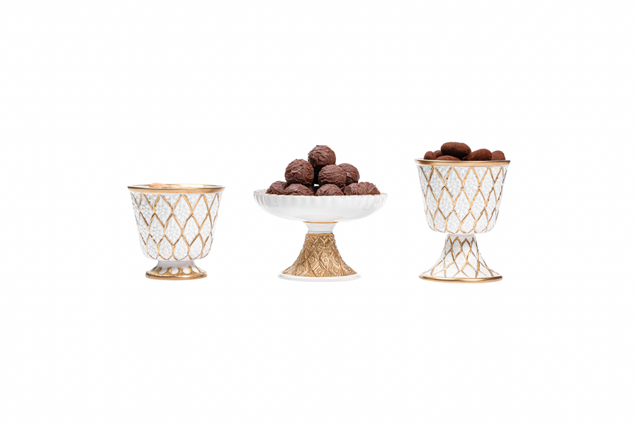 Pleated Sweets Stand, White & Gold