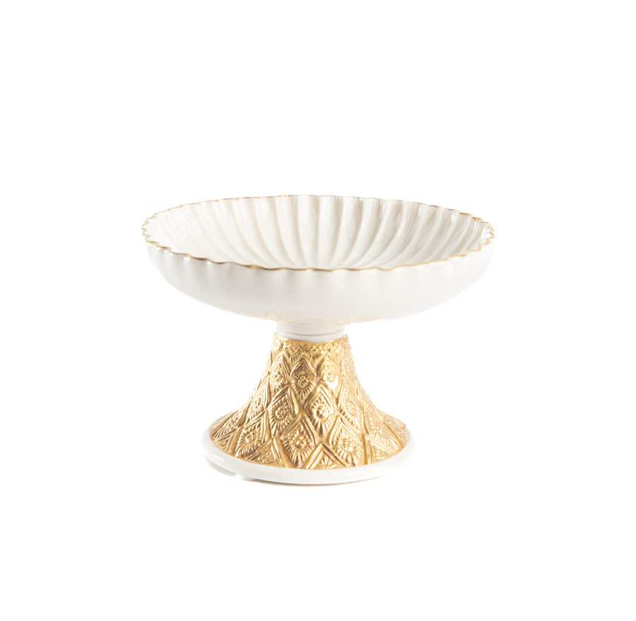 Pleated Sweets Stand, White & Gold