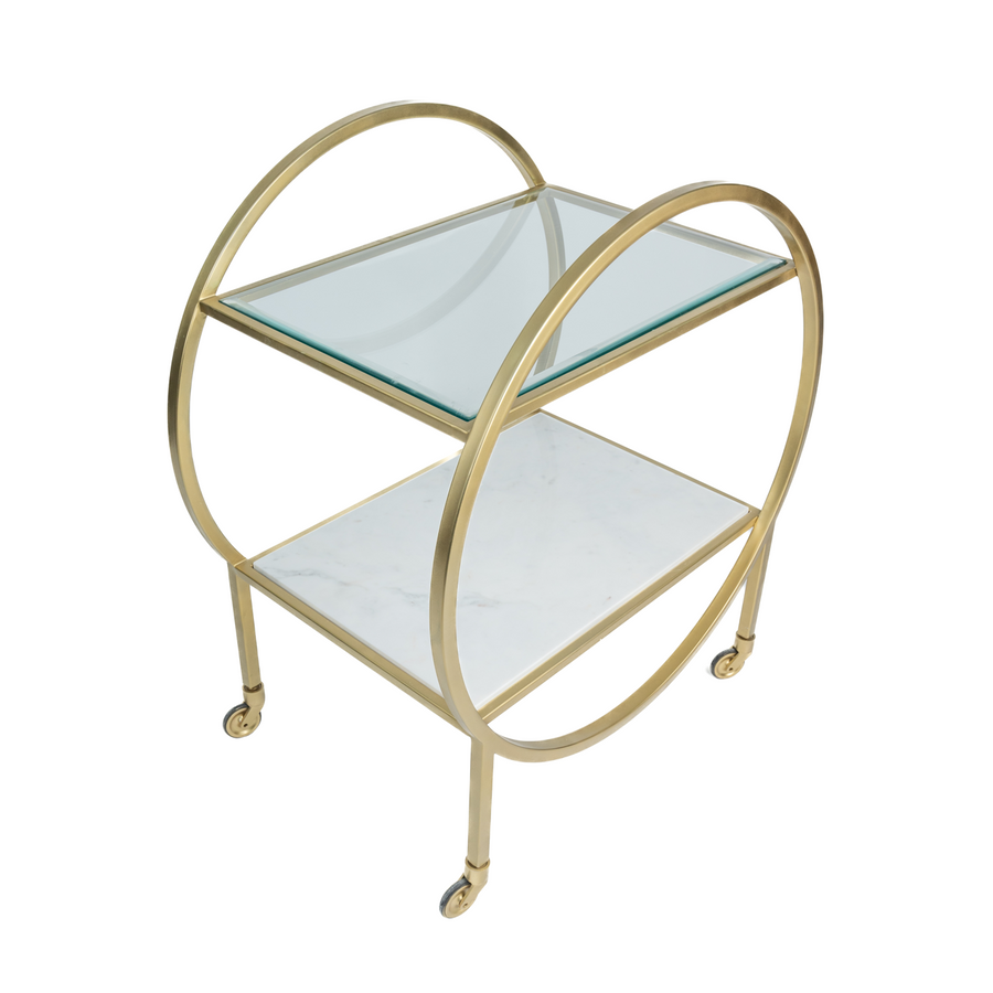 Deco Bar Cart with Glass & White Marble Shelves