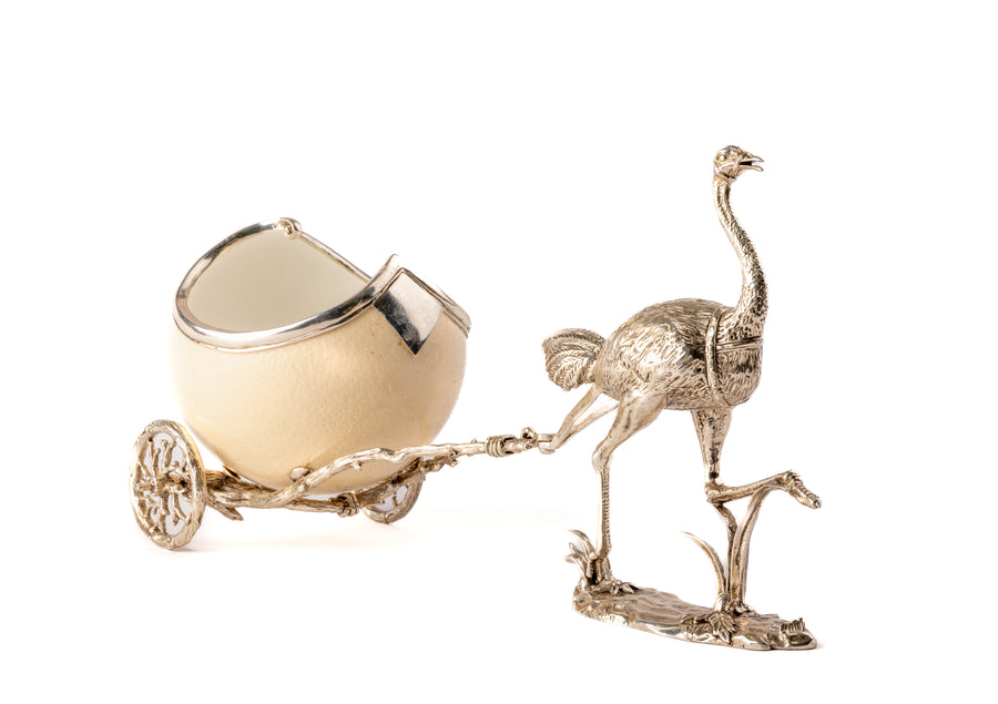 Silver Plated Ostrich with Carriage (Natural)