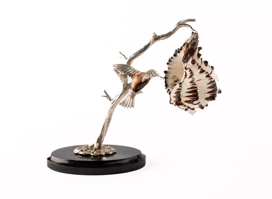 Silver Plated Hummingbird on Tree