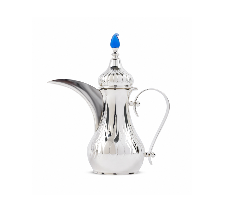 Silver Plated Coffee Pot with Metal Handle & Blue Glass Knob 1.1 Liter