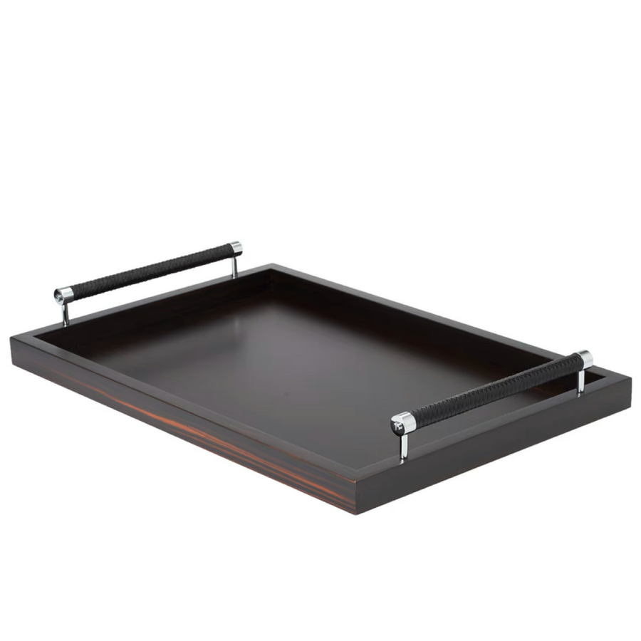 Macassar Tray with Leather Handles