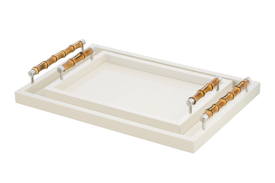 Lacquered Tray with Bamboo Chrome Handles White