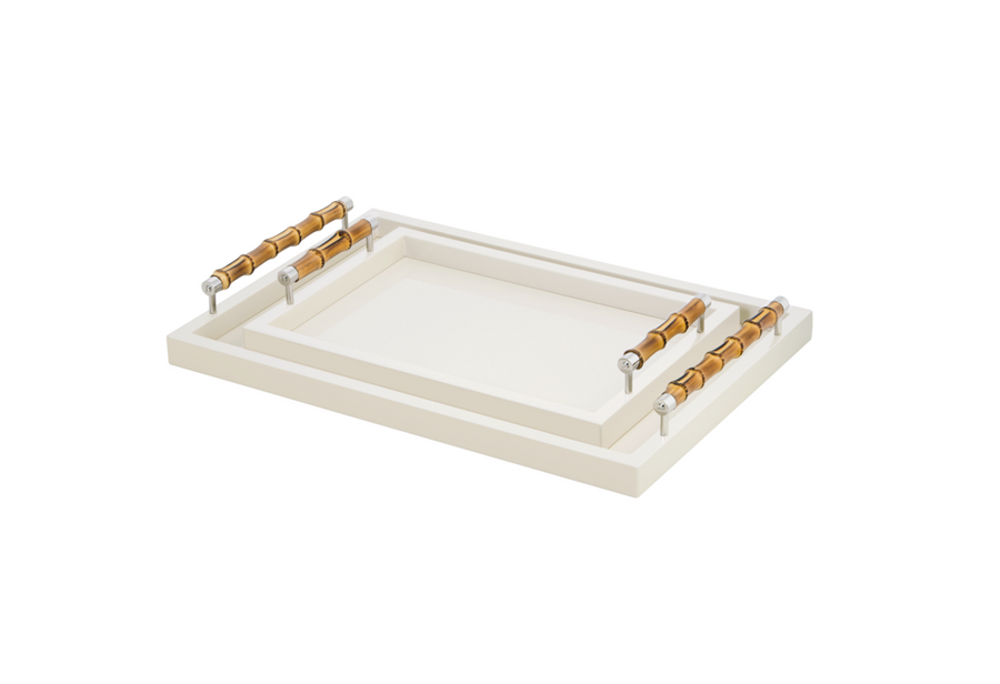 Lacquered Tray with Bamboo Chrome Handles White