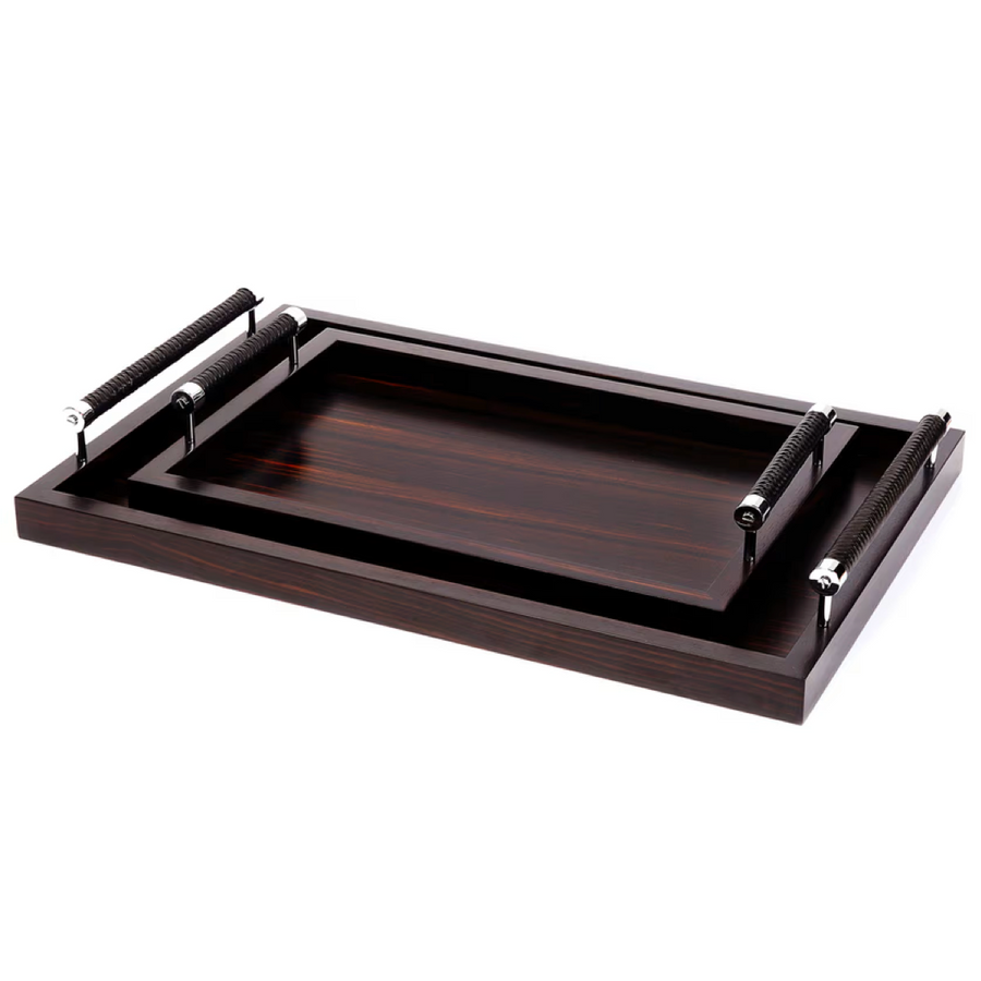 Macassar Tray with Leather Handles