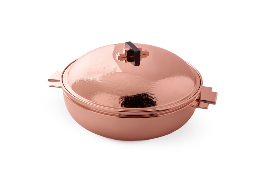 Art Deco Round Thermic Dish - Pink/Copper Plated 38 cm