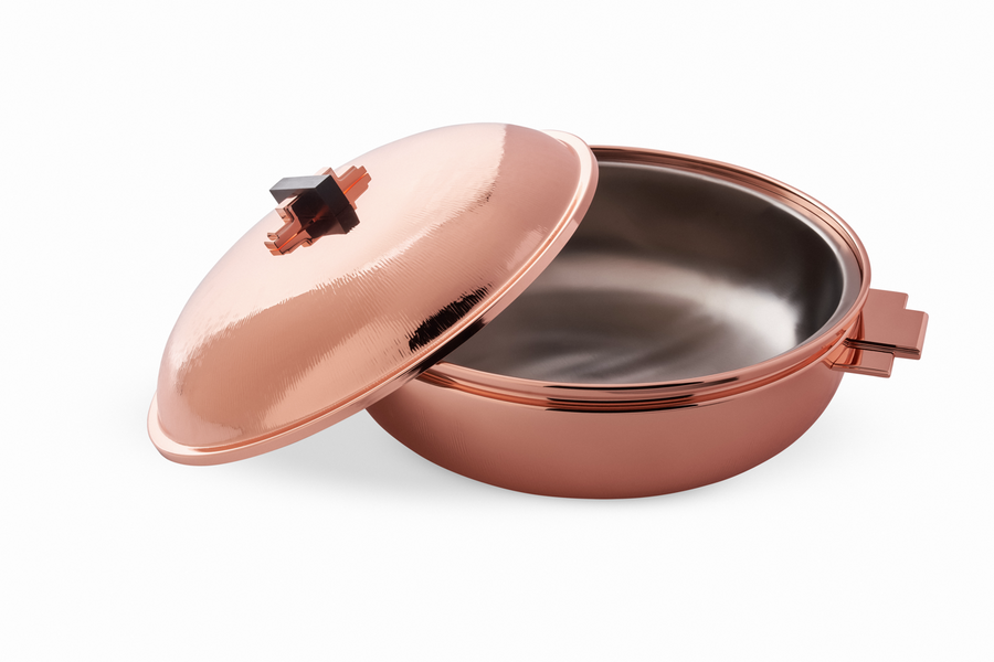 Art Deco Round Thermic Dish - Pink/Copper Plated 43 cm