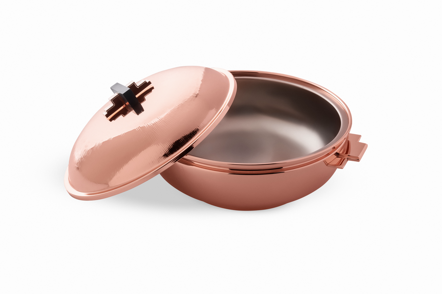 Art Deco Round Thermic Dish - Pink/Copper Plated 33 cm